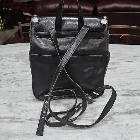 Black Leather Backpack with Renaissance Coins Silver Accents - Picture 3 of 16